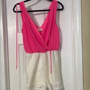 Pink and White Lace Romper